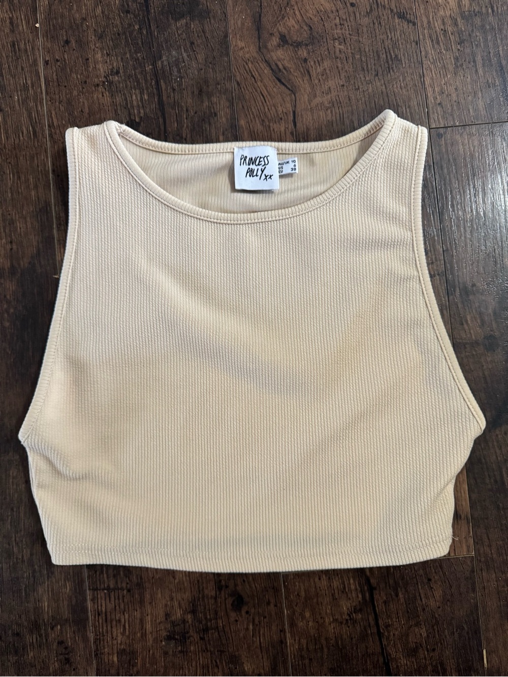 Princess Polly Beige Ribbed Cropped Tank